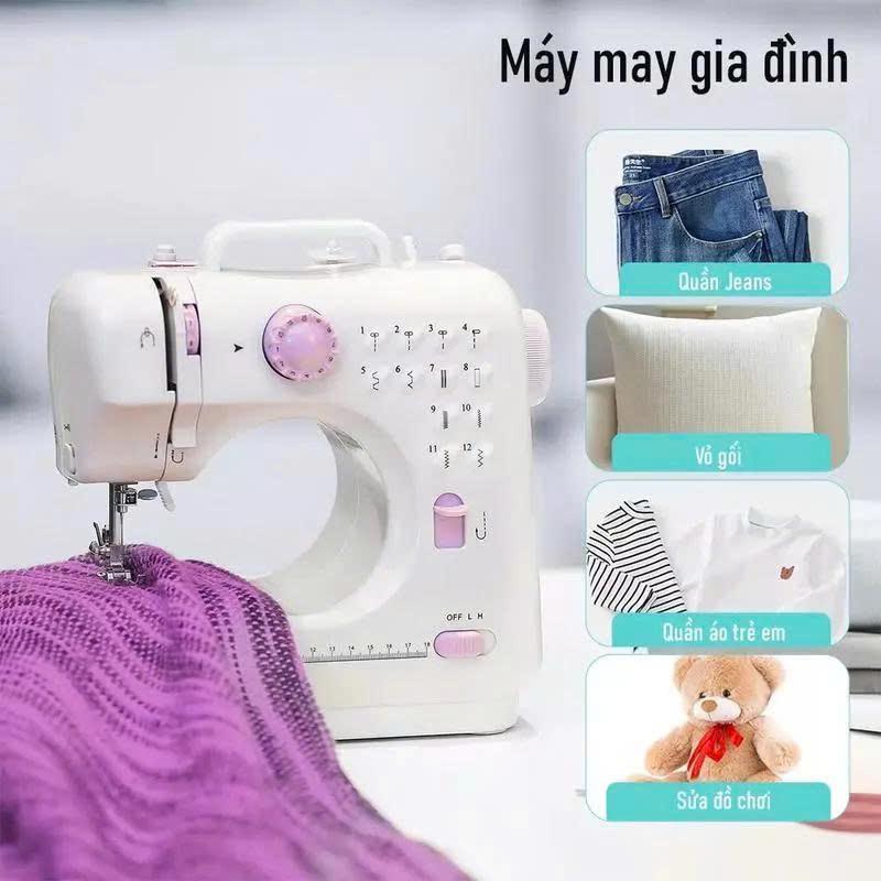 Máy May Gia Đình Mini 505L Có Đèn Led Có Vắt Sổ 12 Đường May Dễ Dàng Sử Dụng