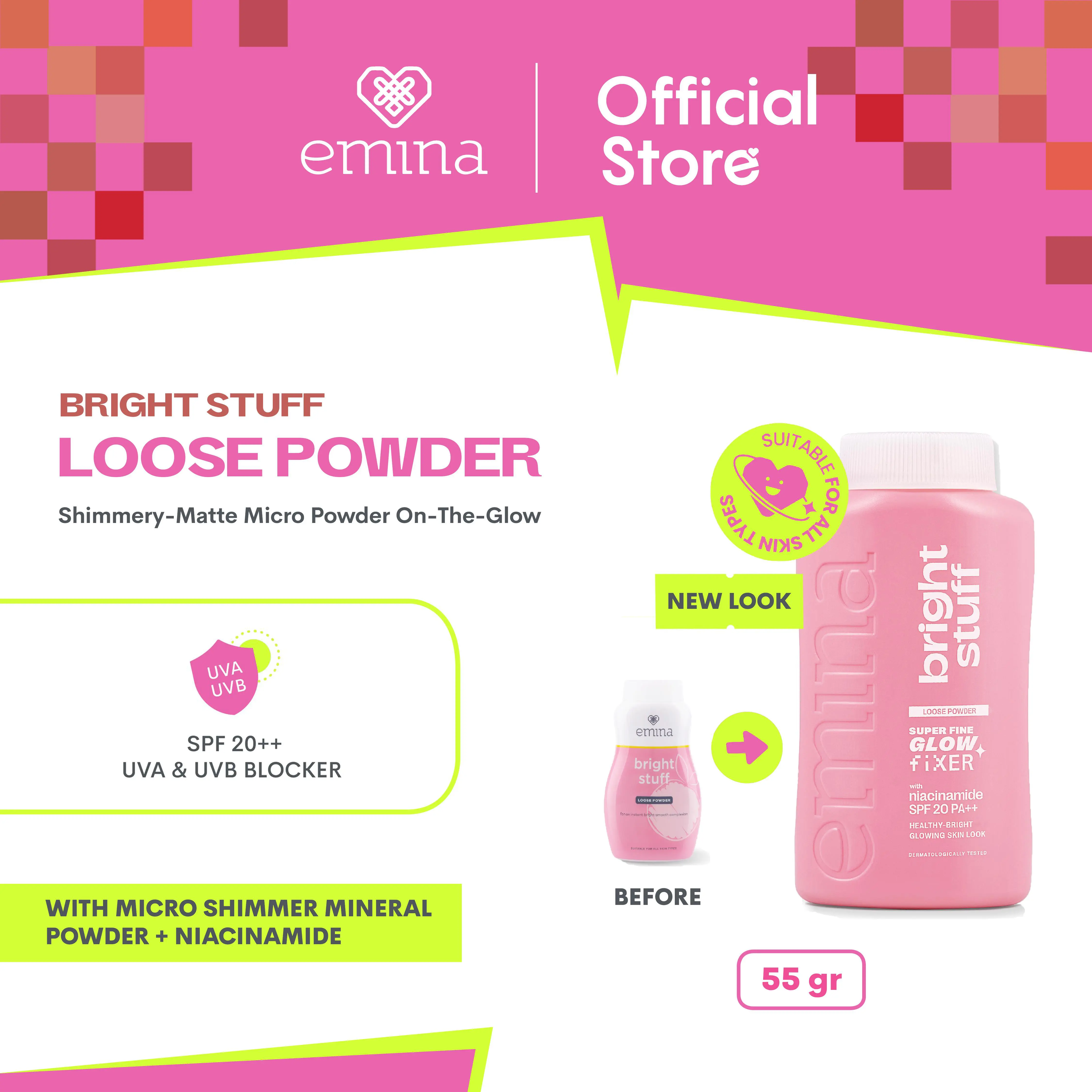 NEW! Emina Bright Stuff Loose Powder 55 g - Bedak Tabur Cerah Instan, Hasil Matte, Oil Control