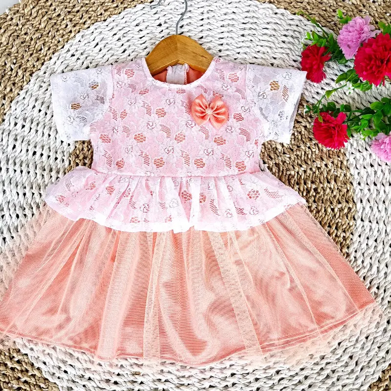 gaun pesta bayi brokat putih variasi pita cute 3