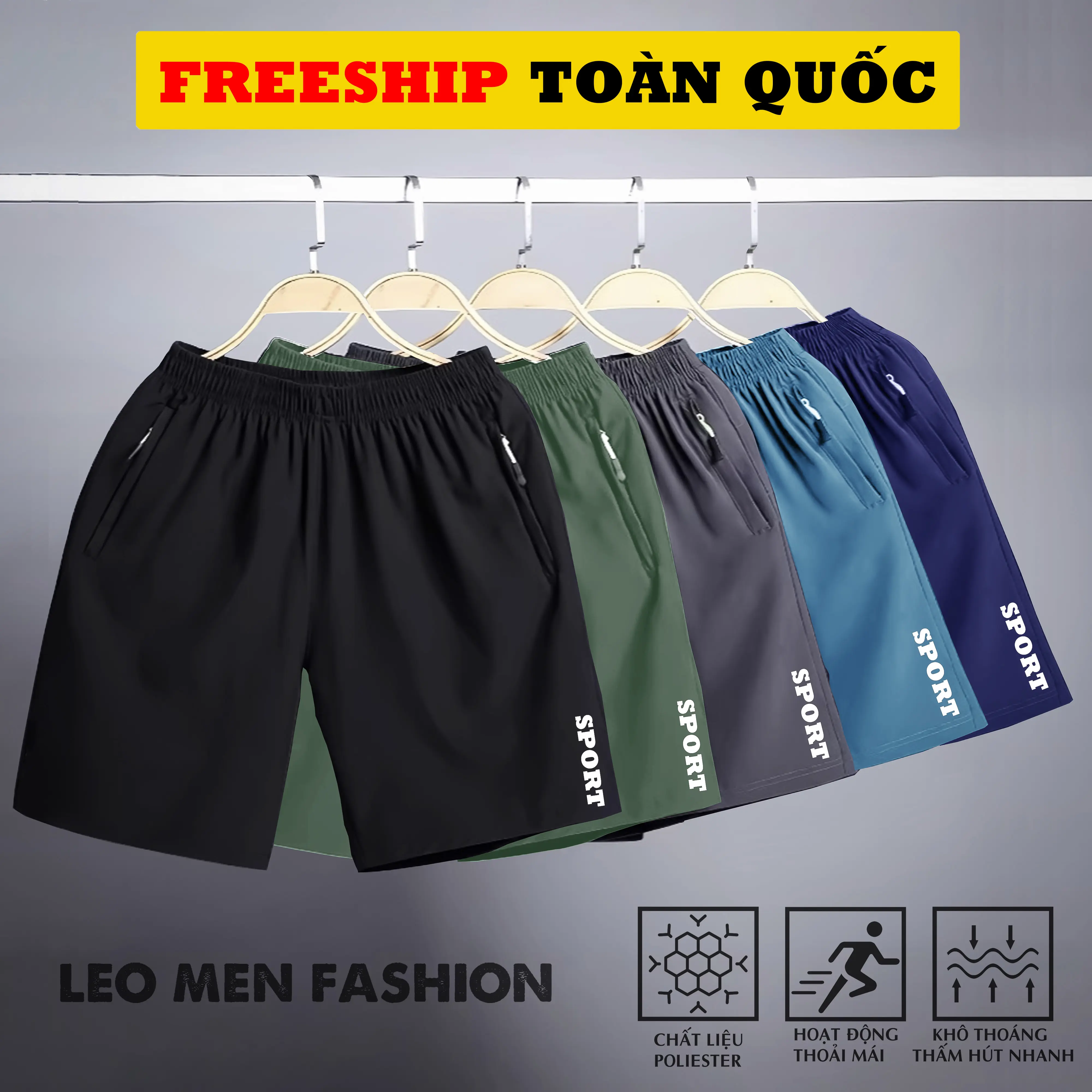 COMBO 5 quần Short nam chất vải gió thoáng mát in Logo Sport thể thao