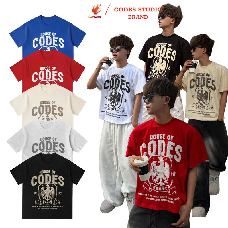 [DEAL ĐỘC QUYỀN TIKTOK SHOP] Áo thun form boxy 250gsm chất vải mềm mịn tay lỡ in nổi "HOUSE OF CODES - EAGLE STATE"