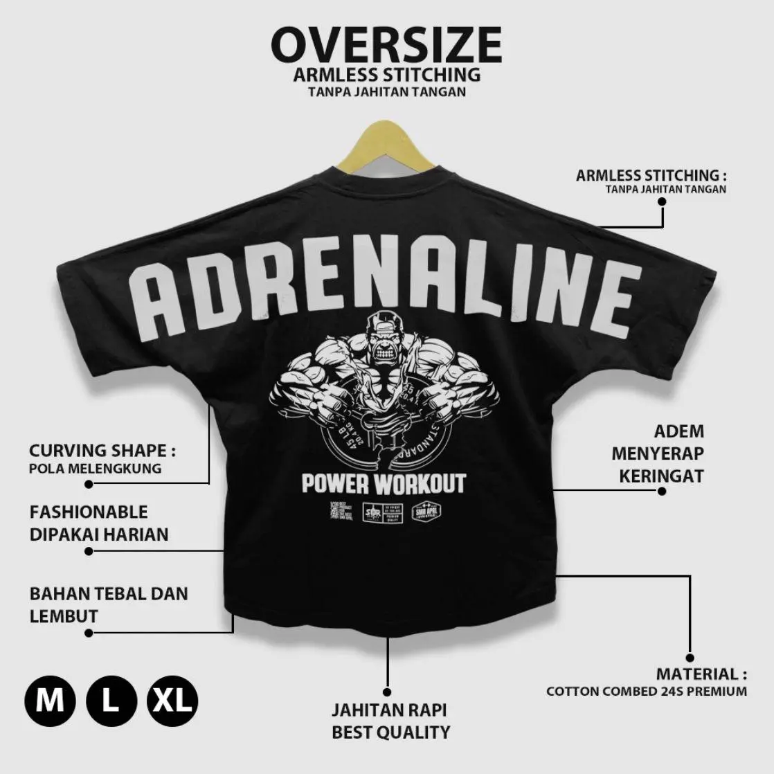 SMR APPAREL T-Shirt Kaos Baju Oversize ADRENALINE POWER WORKOUT Gym Kaos Motivational Unisex Dewasa Pria Distro Oblong