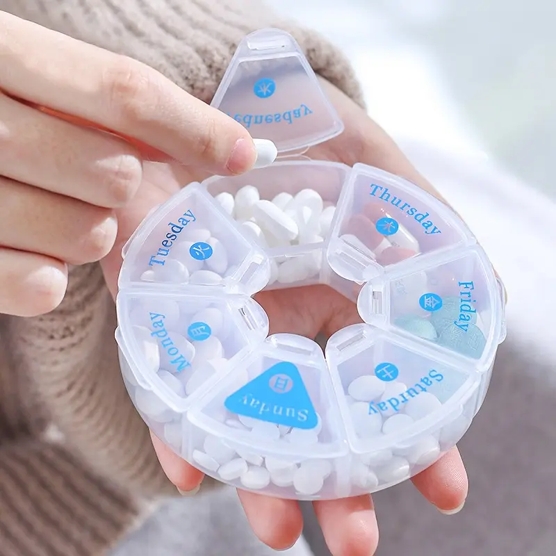 Japanese Style 7 Grids Portable Large Capacity Tablet Dispenser, Pill Box, Medicine Container Box,Pill Storage Box