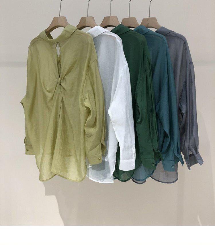 Product Introduction of Áo Sơ Mi Nữ Mùa Xuân Và Mùa Hè, Thiết Kế Mỏng, Thoáng Khí, Thích Hợp, Rộng Rãi, Giảm Béo, Áo Dài Tay Có Khe Hở Lưng Đa Năng 9