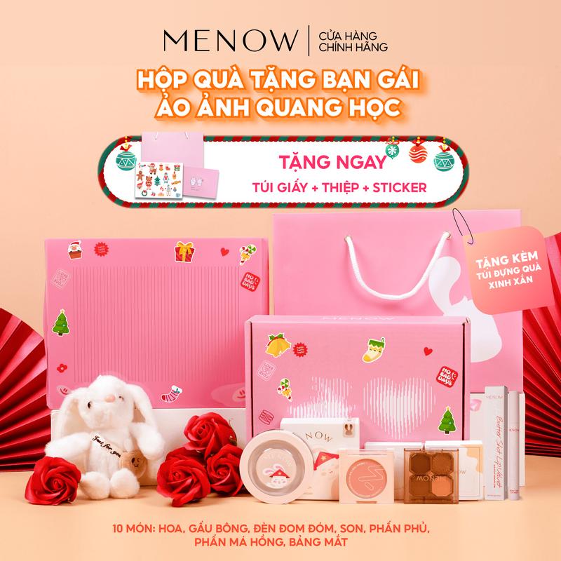 Hộp quà tặng trang điểm tặng bạn gái kèm túi quà gấu bông hoa sáp và đèn Menow Bunny Box Tặng Túi Giấy Đựng Quà