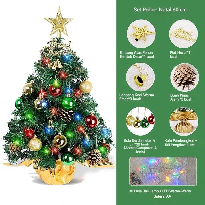 Cuna Feliz Home Paket Pohon Natal Mini Meja 60cm – Hiasan Natal Berkilau, Lampu Natal & Hadiah Natal Sinterklas