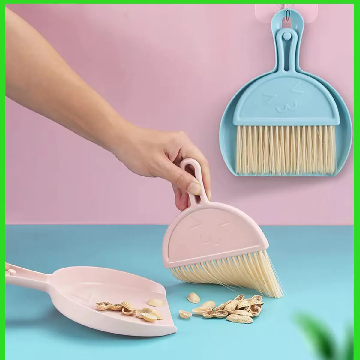Mini Dustpan and Brush Set Multipurpose Cleaning Tools ，Mini Broom Dustpan Suit, Portable Desktop Hangable Durable Computer Keyboard Blue