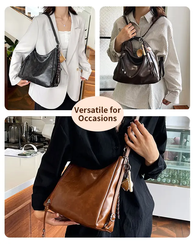 Retro Commuter Tote Bag for Women - Vintage Leather-Textured  display picture 2