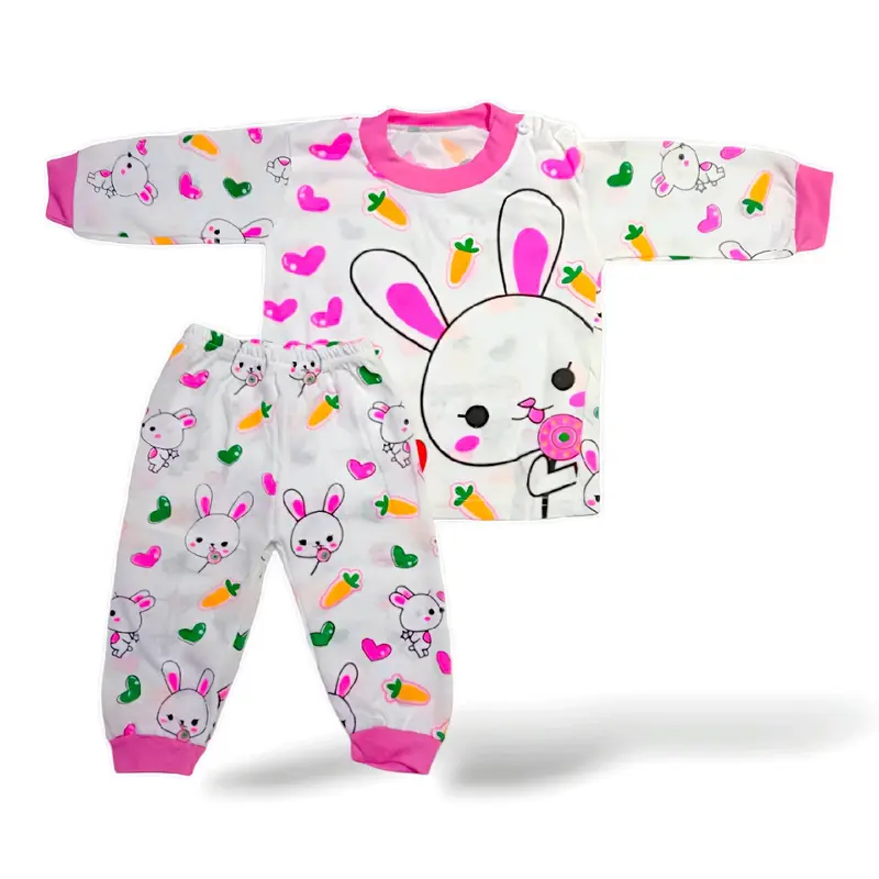Setelan baju bayi 1pcs/Paket 3Pcs Perempuan Lengan Panjang Motif Kelinci/  Setelan Baju Celana - Katun Lembut Perempuan Fashion Anak Biru Pink 1