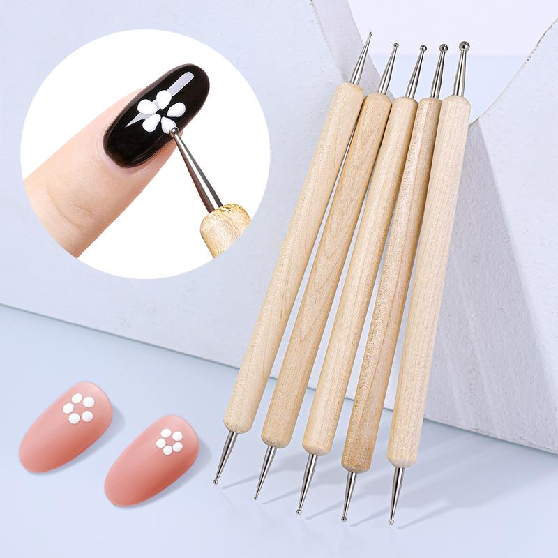 Bút Chấm Móng Nghệ Thuật, Bộ 5 Cái, Để Sơn Gel UV, Đầu Kép, Để Trang Trí Cọ, Dụng Cụ Vẽ Chắp Kim Cương Giả Thích Hợp Cho Salon Và Tự Làm, Thiết Bị Thiết Kế Làm Móng, Đầu Bi, Làm Bằng Gỗ