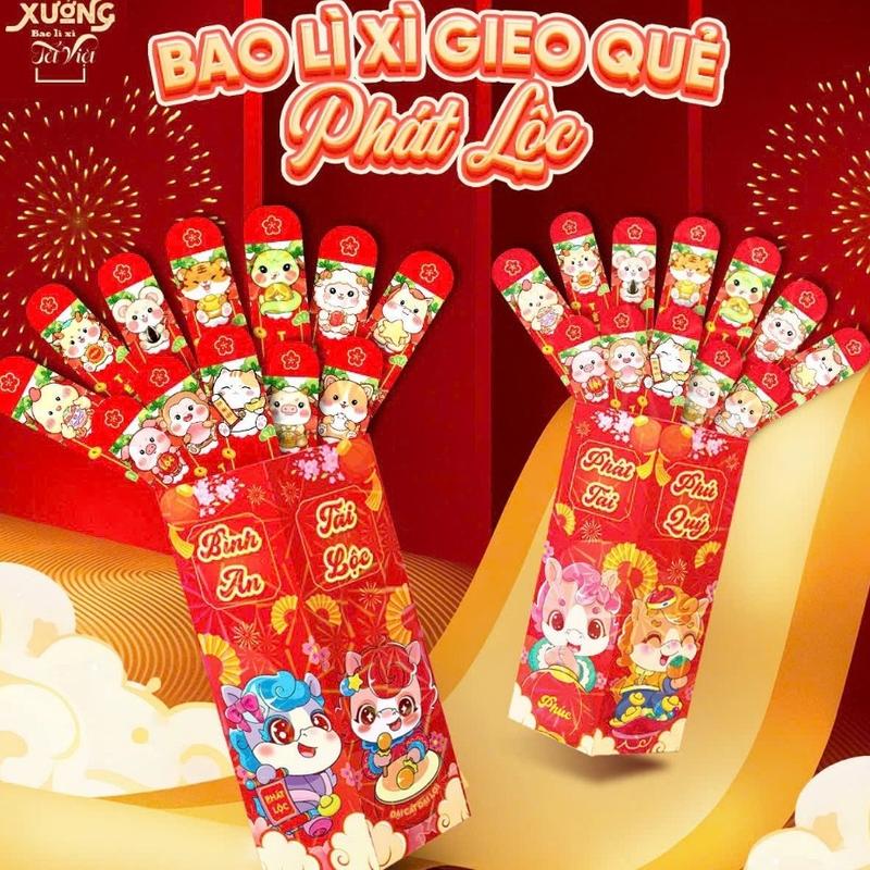 Bao lì xì gieo quẻ 2026 - bao lì xì rút quẻ 12 con giáp may mắn ĐỘC - LẠ lì xì xuân Bính Ngọ thiết kế độc lạ in sắc nét dày dặn phong cách may mắn cho dịp tết