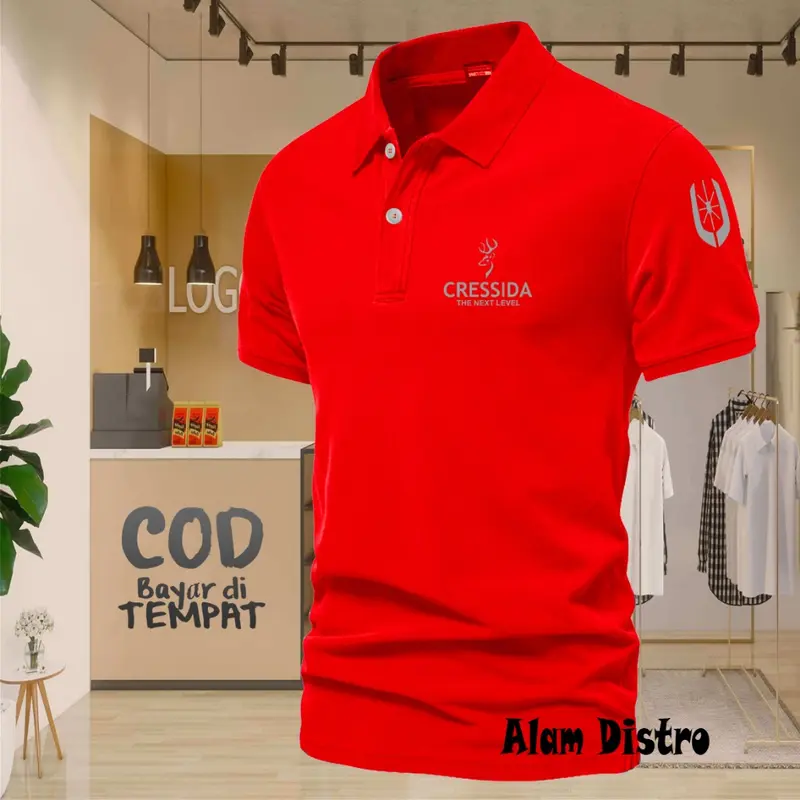 (COD) T-shrit POLO kerah Cressida Plus Lengan Text Silver Quality Kaos Kerah Dewasa Shirt / Kaos Wangki Pria Polo / Kaos Seragam 4