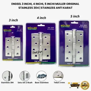 Engsel Muller Stainless Steel SS304 Size 3 Inch + Skrup - 1 Pasang (2 Pcs) Original produk muller