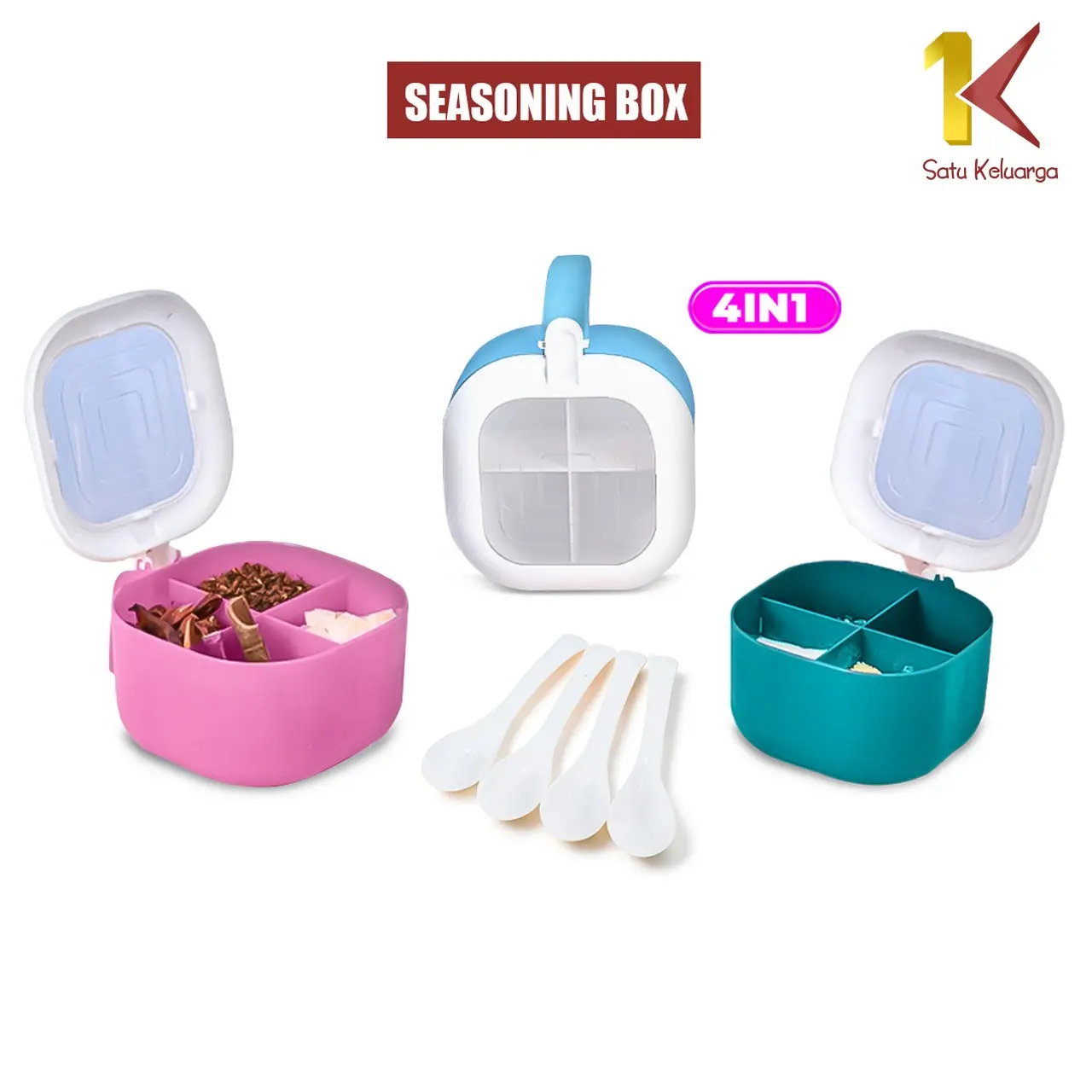 [COD] SK C1245 Tempat Bumbu Dapur Sekat 4in1 Serbaguna Free Sendok