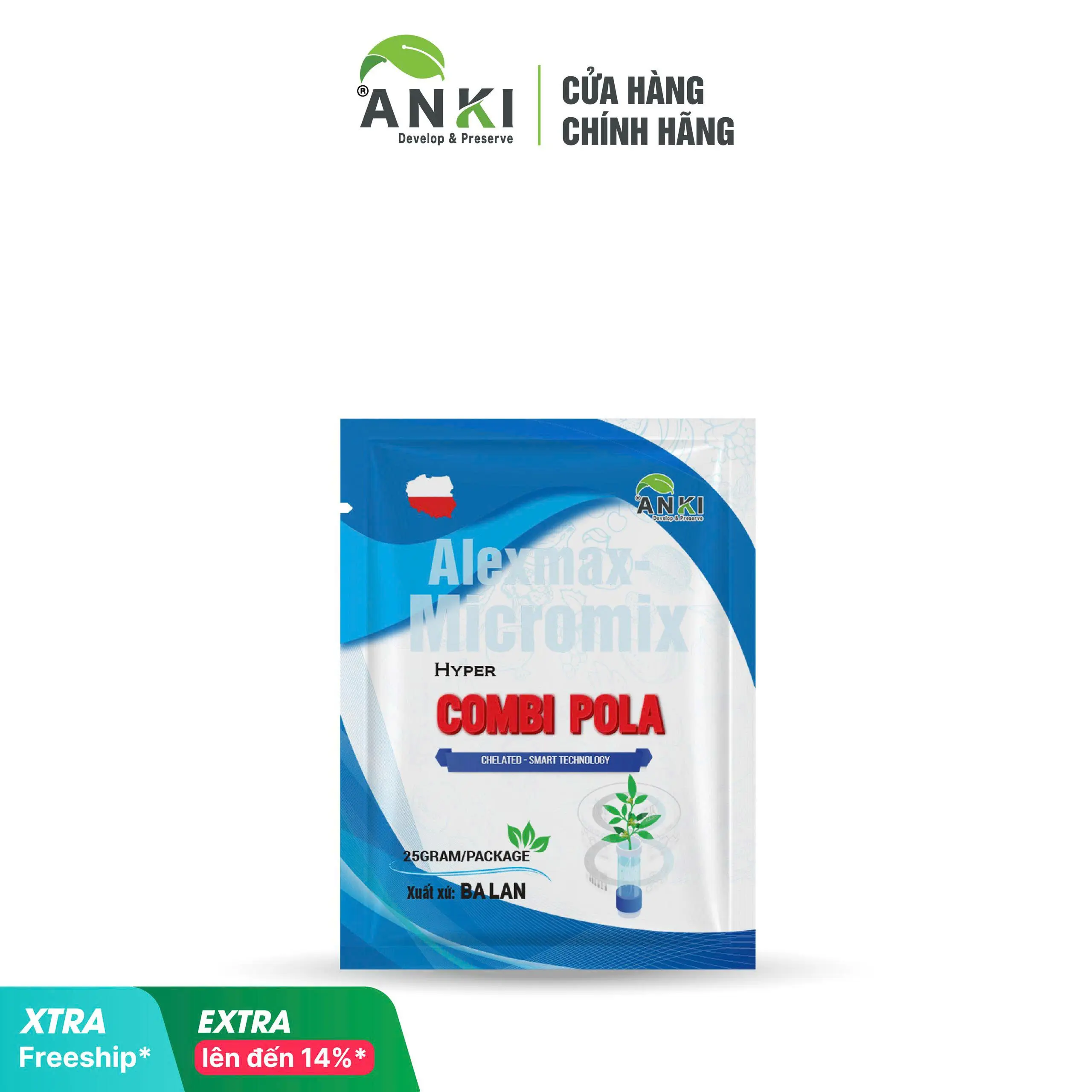 10 gói phân bón trung vi lượng Hyper-Combi Pola nhập khẩu Châu Âu dạng cốm cao cấp hàm lượng cao - Gói 25g pha 250 lít nước