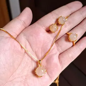 Set perhiasan kalung rambut sedana batu asli,  Elegan Emas