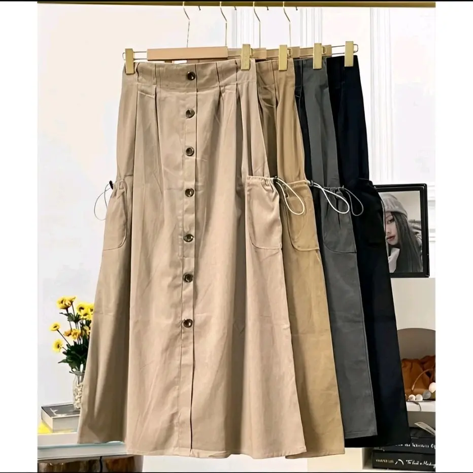 Viny Rok Button Variasi Kancing Full Cargo Twill Combed Premium Panjang korean Tali Serut A-Line