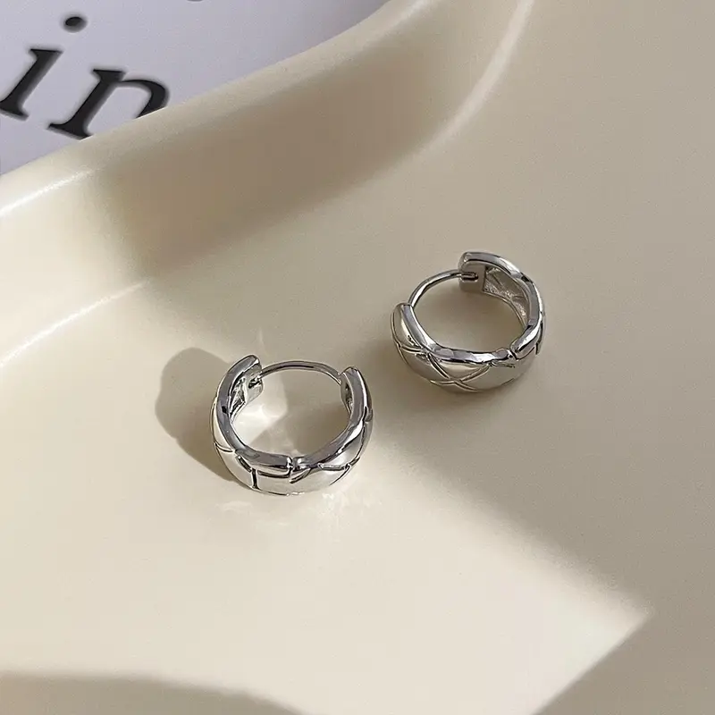 Eyori - Sier Earring 925  Sterling Silver - Anting Hoop Bulat Garis Lapis Emas 14K 5