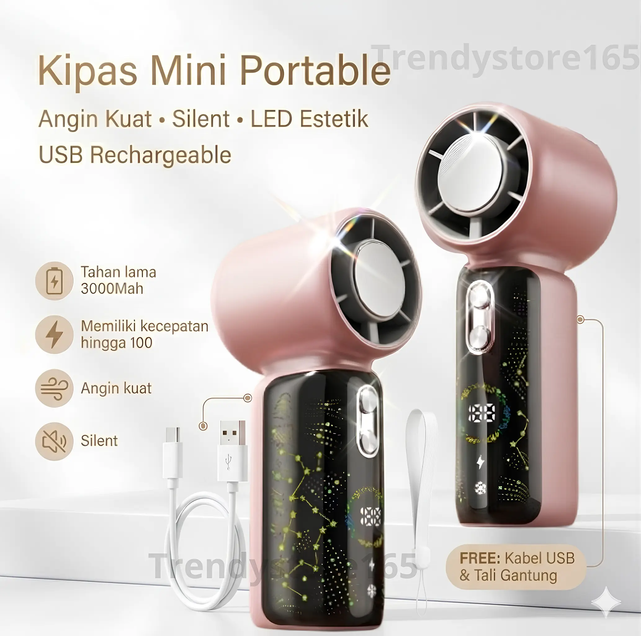 [COD] Kipas Angin Portable 3000mAh LED Digital Display Dengan Handheld Galaxy