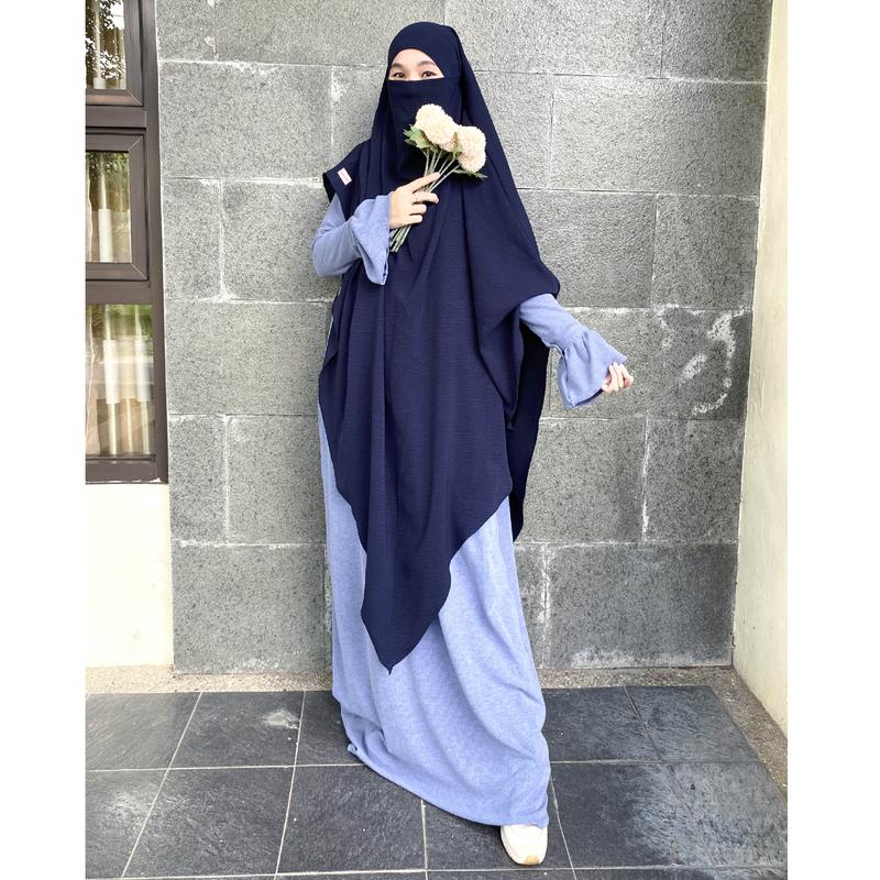 Monica Abaya Knit Casual Tanpa Khimar Gamis Dress Wanita Cantik Fashionable Dewasa Remaja Maxi Mewah Hitam Putih Muslim Gaun Tangan Simple Lembut Basic   Umroh Syari Kondangan Sifon 4