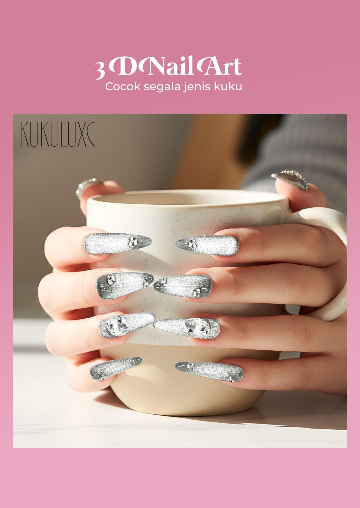 KUKULUXE 3D Nail Art – Press On Nails Premium 4 Varian ( Black Butterfly, Cool Black Mary, Falling Sakura Thoughts, Green Wave Greyhound )