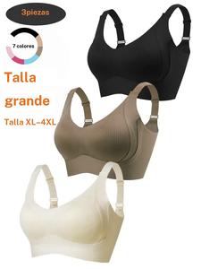 Paquete de 3 brasieres cómodos sin costuras en tallas grandes, 1XL-4XL, diseñados para mujeres, estilo push-up sin varillas, ideales para uso diario, máxima comodidad.
