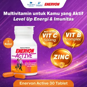 Enervon Active Vitamin C, B Complex, Zinc Isi 30 Tablet (1 Botol x 30 Tablet) - Suplemen Multivitamin & Mineral untuk Produktivitas dan Daya Tahan Tubuh
