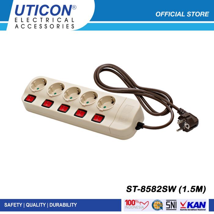 Gambar UTICON Stop Kontak 5 Lubang Stopkontak Saklar ST-8582SW (1.5M) + Panel dari Uticon Official Kota Administrasi Jakarta Barat Tokopedia