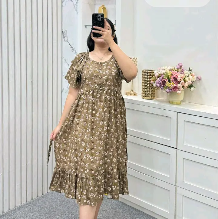 Annisa Fashion Lolly Dress/ Ld 118/ KC Aktif Material Rayon Premium/ Casual Busui Motif Bunga Midi