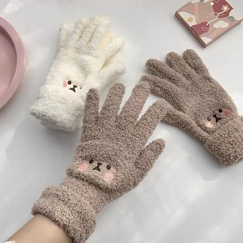 Găng Tay Len Lót Lông Cừu Cho Nữ, Dễ Thương, Gấu, Mùa Thu Và Mùa Đông, Để Lái Xe, Toàn Ngón Tay, Cho Nữ, Cho Màn Hình Cảm Ứng Bao Tay 0