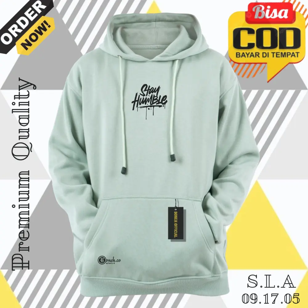 Sweater Hoodie Cowok Katun Fleece Tebal Premium Distro Best Seller 2025 Stay Humble Warna Mint M-L-XL-XXL - Wanita, Hoodie Terbaru Pria Trend Masa Kini Terlaris Lengan Panjang