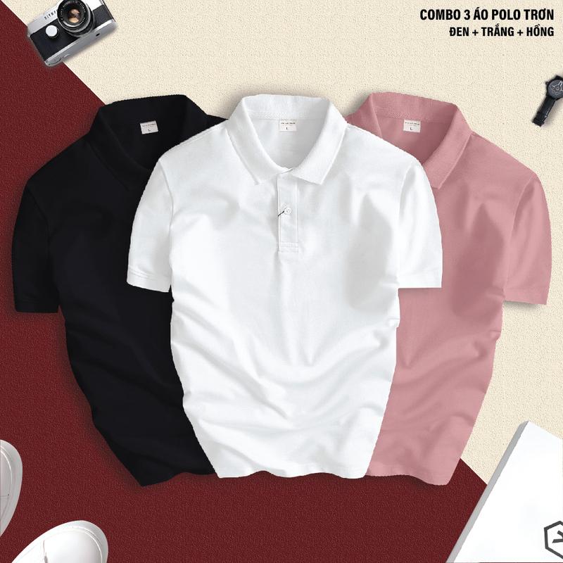 COMBO 3 Áo phông POLO TRƠN BASIC CVC cổ bẻ vải cá sấu sang trọng, lịch lãm, thoáng mát - POLOMAN