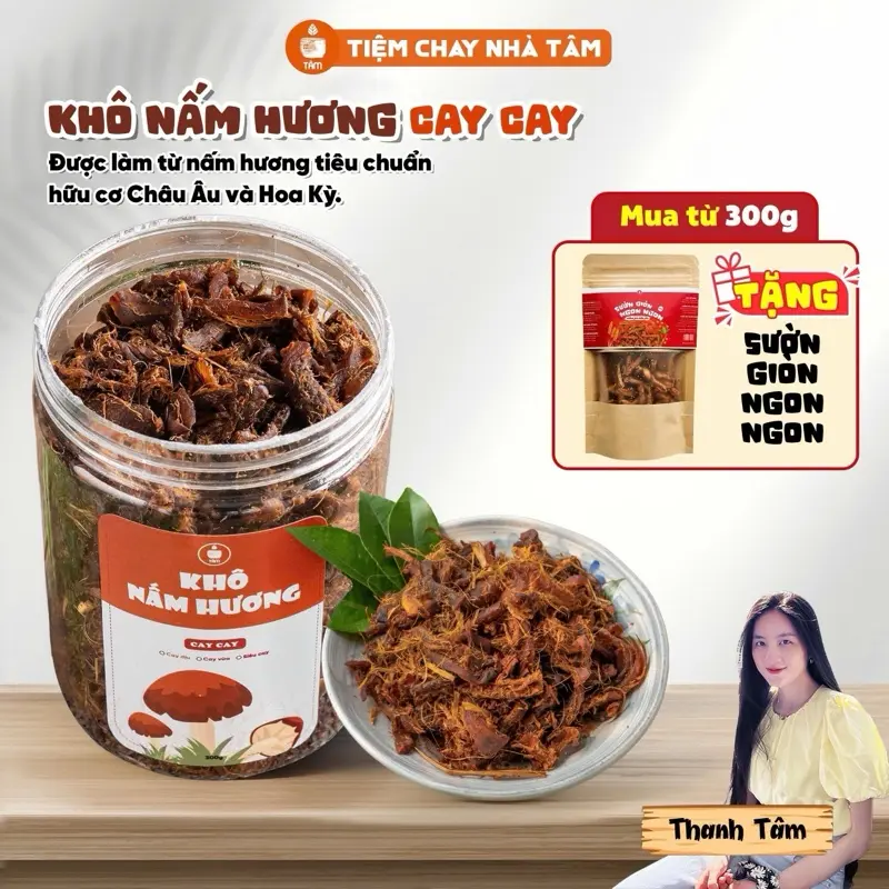 Khô Nấm Cay Cay - Làm từ nấm hương organic Phú Gia - Tiệm Chay Nhà Tâm