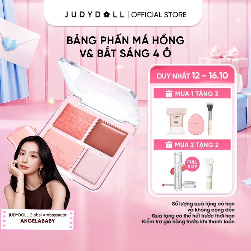 [NEW] JUDYDOLL Bảng Phấn Má hồng & Bắt sáng 4 ô 2-Trong-1 Blush & Highlight Palette 9g Trang Điểm
