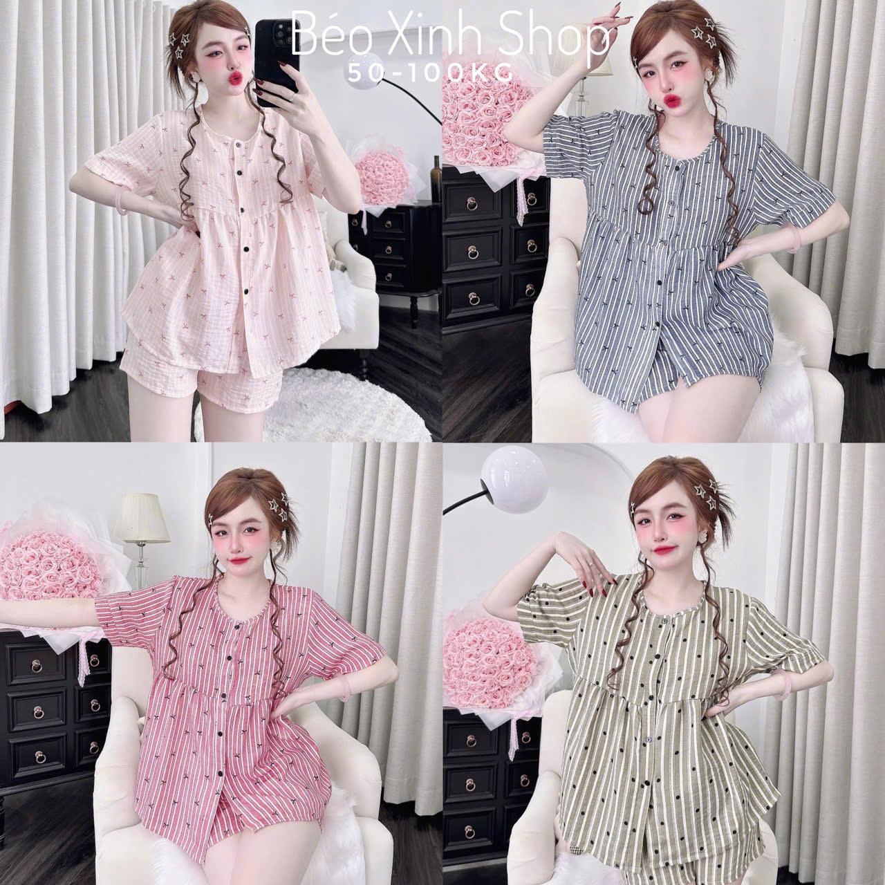 Đồ Bộ - Đồ Ngủ Quần Áo Đùi Đũi Vân Mây Pijama Bigsize 50-100kg Bộ Ngủ Nữ Nhung Lịch Women Quần Ngủ - A.5055