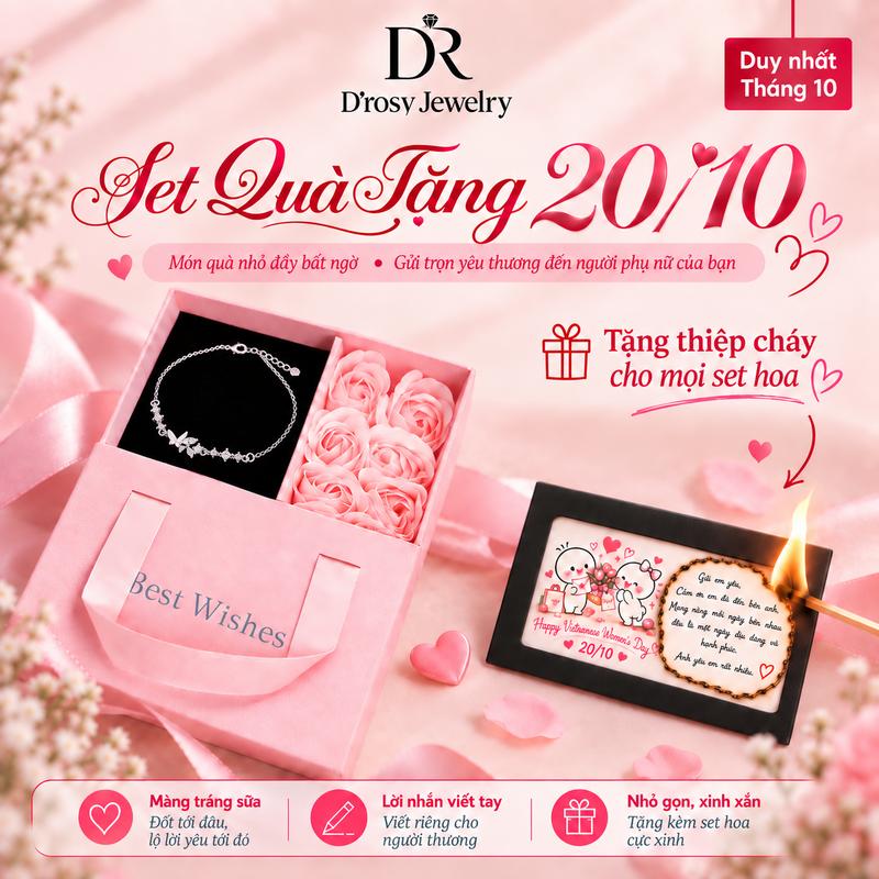 [GIAO HỎA TỐC - 20/10]  Lắc tay nữ D'ROSY kiểu dáng Elena Sweet đính đá tiểu thư D'ROSY JEWELRY LTT03