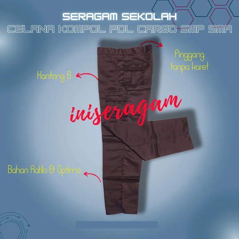 Celana PDL SMP SMA SMK Cargo Kompol Kempol Kantong Banyak Penggalang Pramuka SMP SMA Laki Laki Perempuan Wanita Cewek Panjang 1
