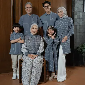 Mayoutfit Biha Pattern Sarimbit Lebaran Denimblue Series | Baju Lebaran Sarimbit Muslim Raya Keluarga Dress Koko Gamis Couple