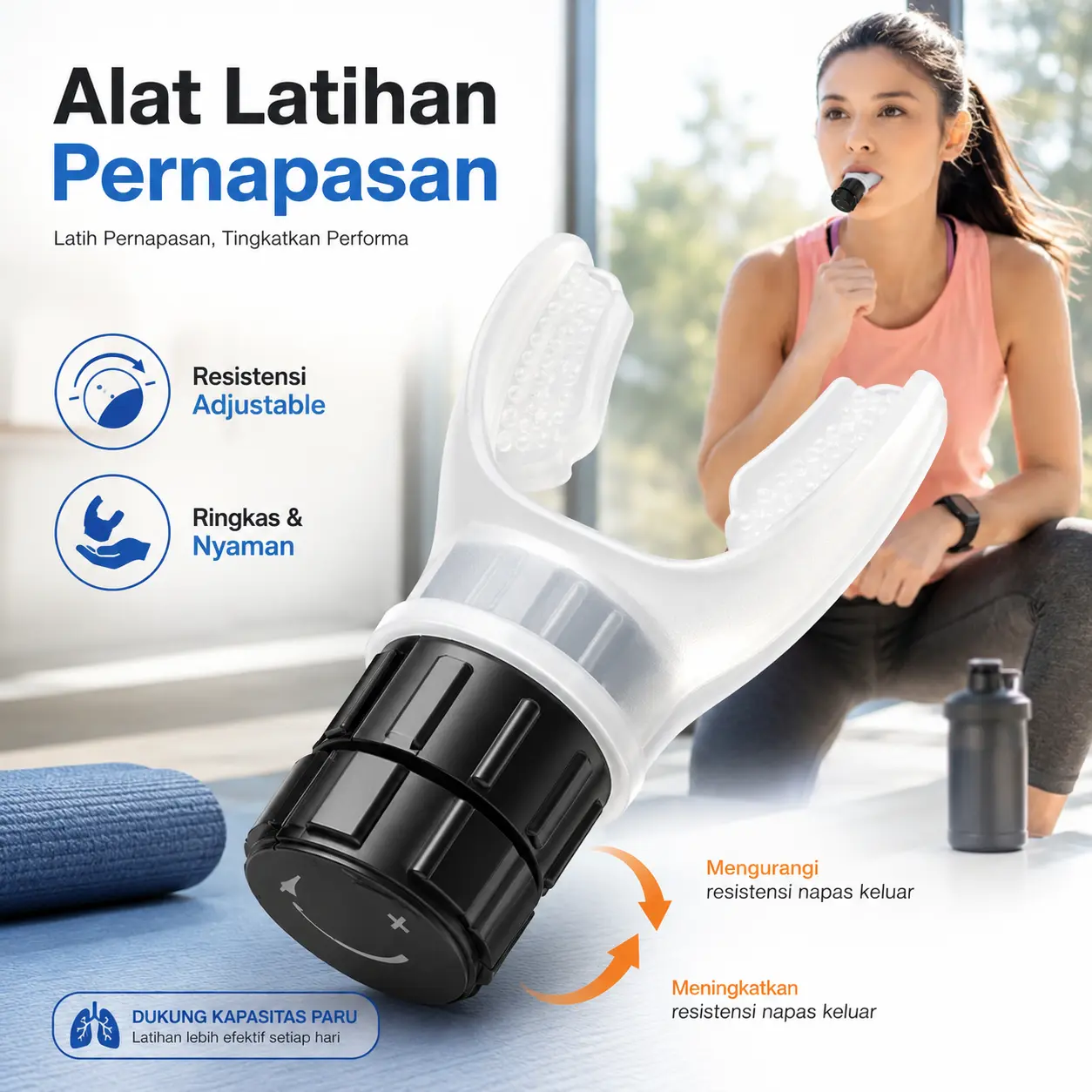 Alat Latihan Pernapasan Paru Breathing Trainer Adjustable Silikon untuk Stamina Olahraga Lari Renang Gym Fitness