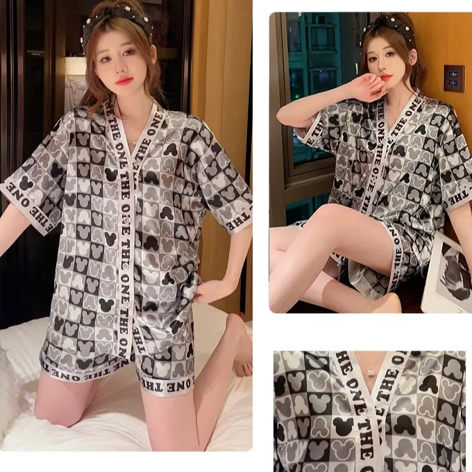 COD Piyama Wanita Kancing Depan baju tidur wanita Best Quality SATIN murah mewah elegan Piyama satin Fit piyama one set 4