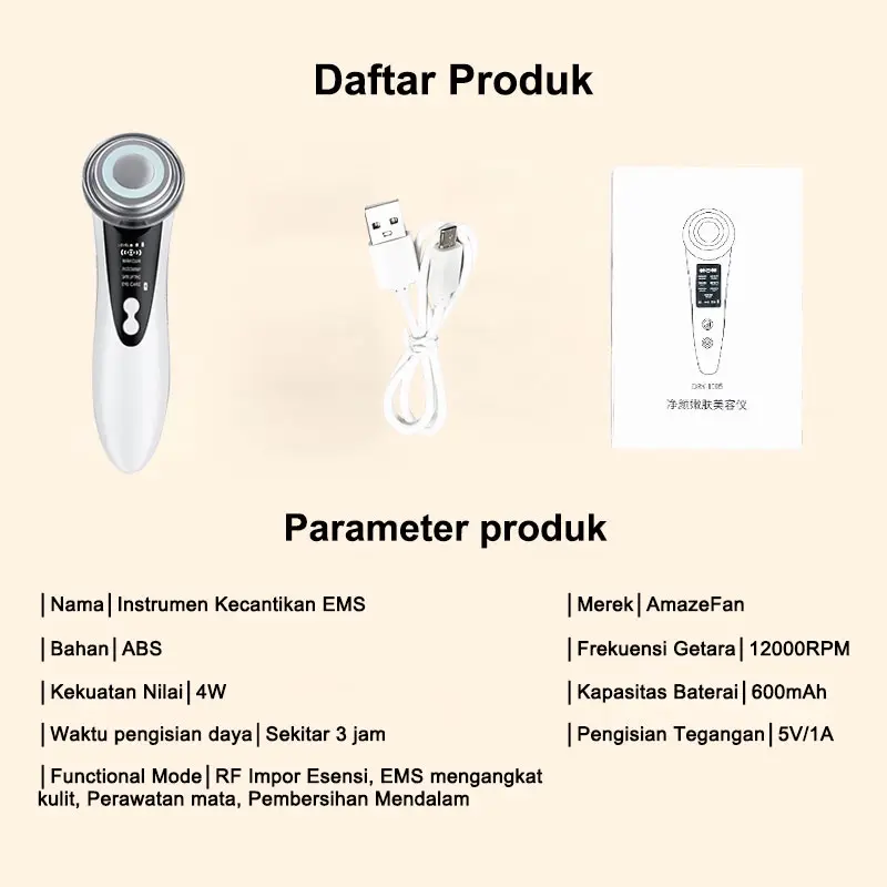 AmazeFan 4in1 setrika alat facial wajah Anti Anging alat pengecil poripori pembersih komedo wajah elektrik ion pijat face roller massager setrika kecantikan wajah RF/anti-kerut/Pemutihan/Pembersihan 8