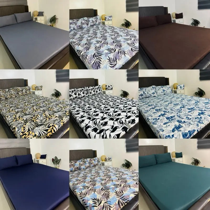 14 PLAIN & LEAVES DESIGNS NO LUKOT NO GUSOT 3in1 (bedsheet set with 2 pillowcase) with FREE POUCH