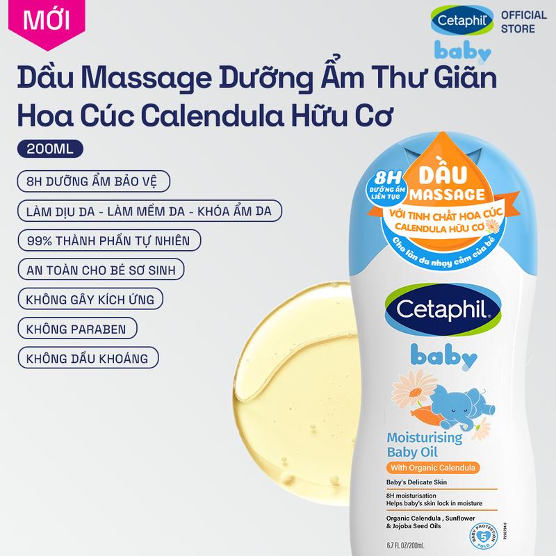  Dầu massage dưỡng ẩm làm dịu da bé với hoa cúc Calendula Hữu Cơ Cetaphil Baby Moisturising Baby Oil 200ml 