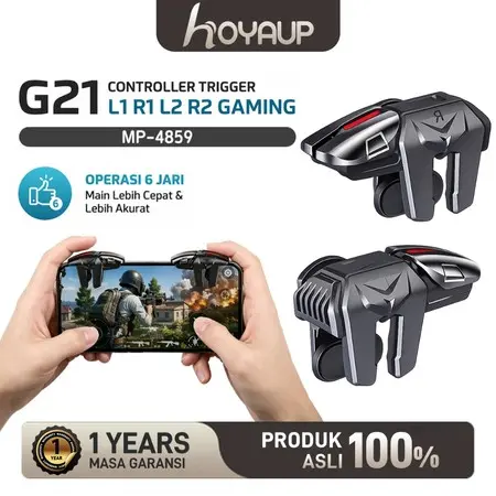 HOYAUP G21 Trigger PUBG FF FPS L1 R1 6 Finger Gaming Controller Handphone No Delay