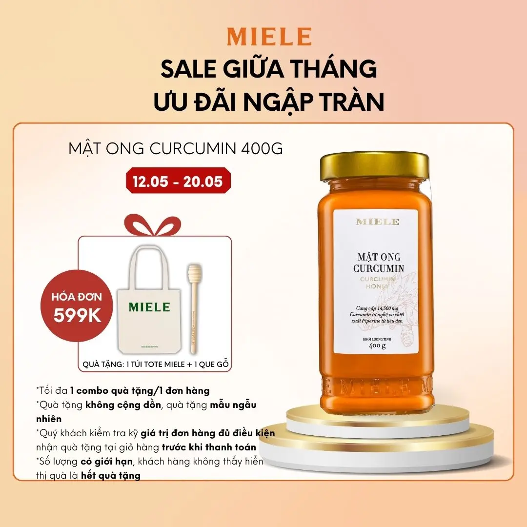 [TỪ 12.05-20.05 - MUA ĐƠN TỪ 599K TẶNG 2 QUÀ ĐẶC BIỆT] Mật Ong Curcumin Miele 250g, 400g, Hộp Stick Tiện Lợi 15g x 15 gói - Chiết Xuất Từ Nghệ Chứa 14500mg Curcumin