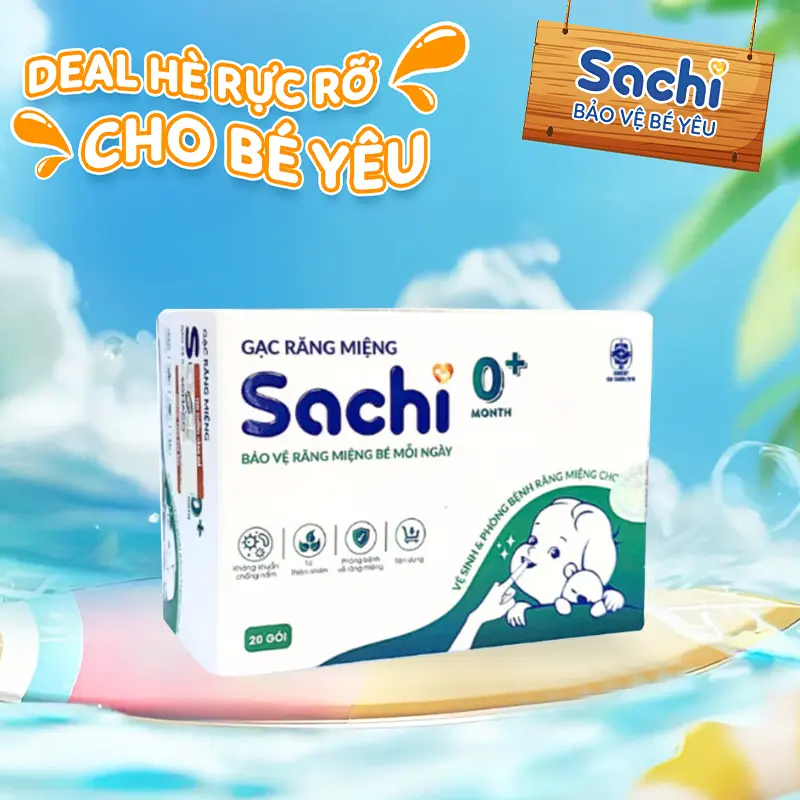 Gạc răng miệng Sachi O+ Dịch Chiết Lá Hẹ Dùng Vệ Sinh Răng Miệng An Toàn Cho Bé Từ 0 Tháng Tuổi ( hộp 20 gói )