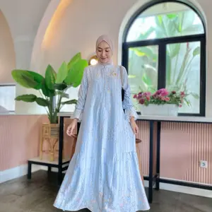 Elmira Dress Panjang Wanita Muslimah dengan Desain Elegan Motif Bunga Cantik Bahan Jaguard Viscose Premium Tampilan Stylish Modis Gamis