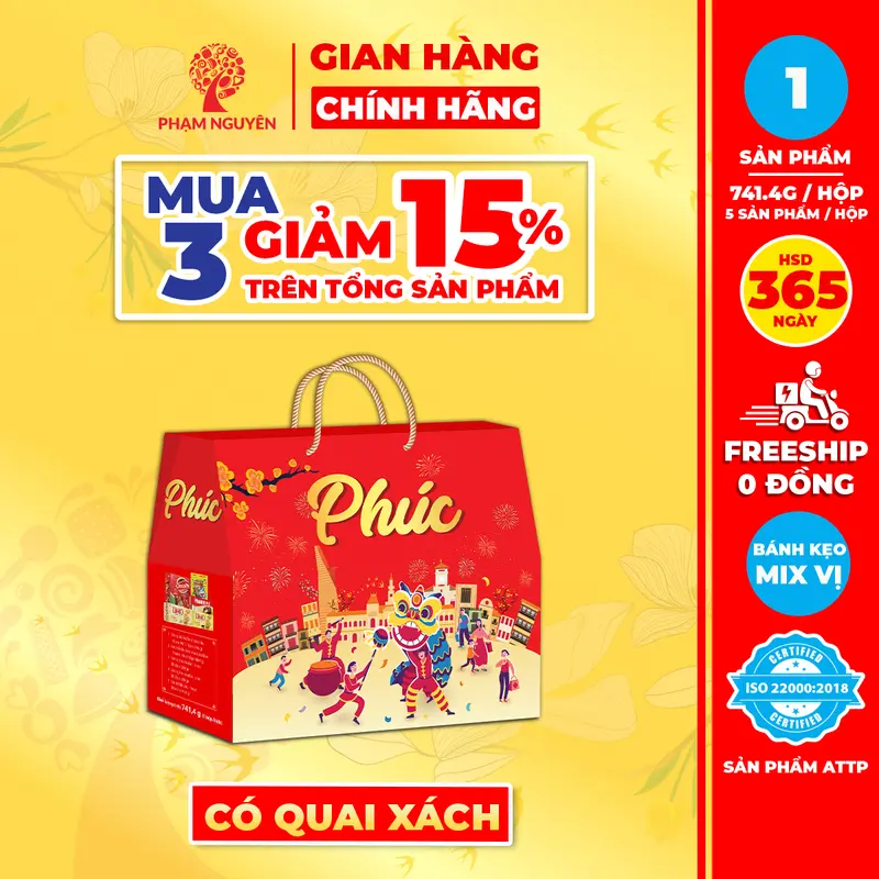 [MUA 3 GIẢM 15%][HỘP QUÀ TẾT CAO CẤP 2026] Hộp quà tặng Tết Phúc phồn vinh 741,4g