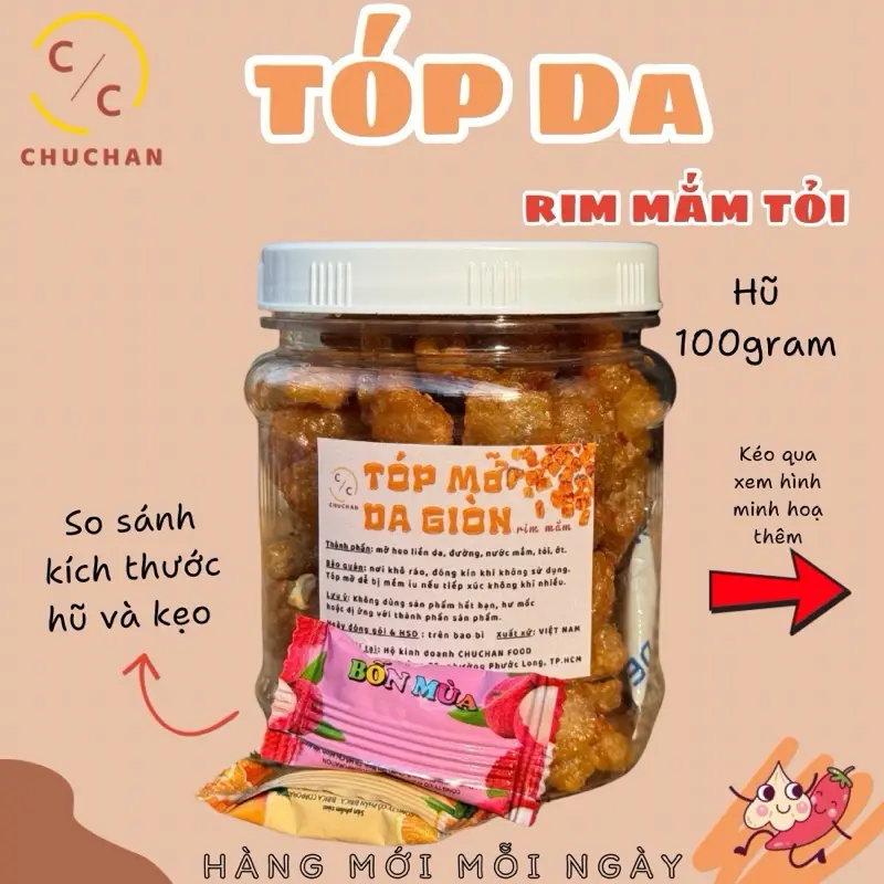 [Hũ 100gr] ChuChan Tóp mỡ d.a giòn rụm rim mắm tỏi Snack Ăn Vặt Food Thức Ăn