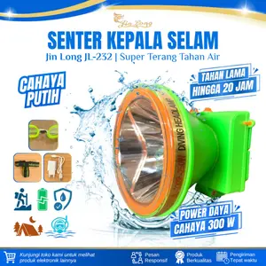 Lampu Senter Kepala LED 300 Watt Jin Long JL-232 Putih Battery Lithium Lampu Gunung Senter Camping